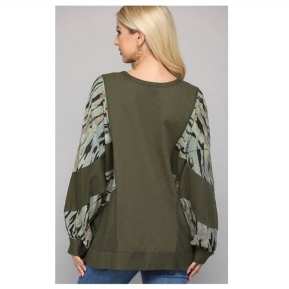 FRENCH TERRY KNIT & CAMO PRINT MIXED TOP-NEW - Picture 5 of 5